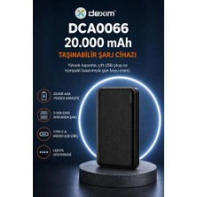 Dexim TB20 20000 mAh Kapasite LED Işıklı Powerbank 2 USB Çıkışlı Siyah Tasarım DCA0066