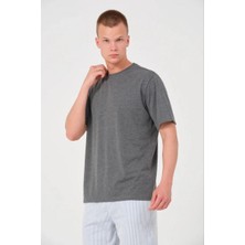 Velmora Fashion Erkek Düz Bisiklet Yaka Tişört Kısa Kol Yazlık T-Shirt - Antrasit