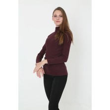 Velmora Fashion Kadın Tam Boğazlı Fitilli Likrali Koşkorse Badi - Bordo
