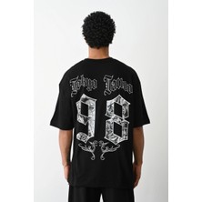 Velmora Fashion Erkek Kısa Kol Yazlık Tişört Bisiklet Yaka Baskılı Oversize T-Shirt - Siyah