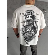 Velmora Fashion Erkek Kısa Kol Tişört Bisiklet Yaka Filistin Poşulu Baskılı T-Shirt - Beyaz