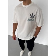 Velmora Fashion Erkek Baskılı T-Shirt Kısa Kol Bisiklet Yaka Regular Fit Rahat Kalıp Günlük Tişört - Beyaz