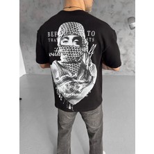 Velmora Fashion Erkek Kısa Kol Tişört Bisiklet Yaka Filistin Poşulu Baskılı T-Shirt - Siyah
