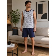Balis Pijama Erkek Sıfır Kollu Desenli Şortlu Alt Üst Pijama Takımı Homewear Yazlık Iç Giyim Tatil