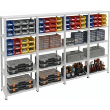 Ayyıldız Raf 43X372X200 cm Dörtlü Seri Bağlantılı 5 Katlı Modüler Çelik Raf Sistemi – Elektrostatik Fırın Boyalı Çok Amaçlı Depolama ve Ayakkabılık Rafı