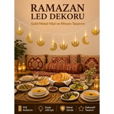 Luxana Minareli Hilal LED Işık Gold Metal Gövdeli Pilli Ramazan Dekoru - AFN9993241-5654