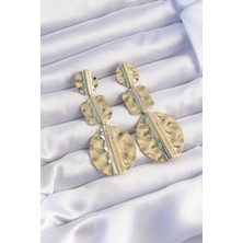 Luxana Pirinç Gold Renk Geometrik Ezme Plaka Küpe 5886 - AFN9997837-8091