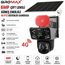 qromax Solar Panelli, Güneş Enerjili, SIM Kartlı 4G, 6MP Çift Lensli Hareket Algılamalı PTZ Güvenlik Kamerası-Adtp33
