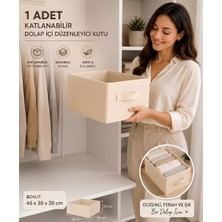 Morport 1 Adet Krem Kumaş Katlanabilir Dolap Içi Düzenleyici Kutu 45X30X20 cm | Kıyafet ve Giysi Organizer Saklama Kutusu