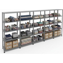 Ayyıldız Raf 59X465X200 cm Dörtlü Seri Bağlantılı 5 Katlı Modüler Çelik Raf Sistemi – Elektrostatik Fırın Boyalı Çok Amaçlı Depolama ve Ayakkabılık Rafı
