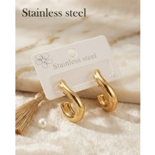 Stainless Steel 316L Çelik Gold Renk Asimetrik Halka Model Küpe