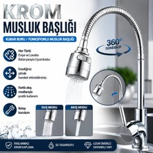 Ufak Tefek Şeyler Krom Esnek Musluk Borusu Kuğu Batarya Ucu 2 Fonksiyonlu Mutfak Evye Başlığı