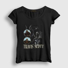 Presmono Kadın Siyah Loop Astroworld Travis Scott T-Shirt