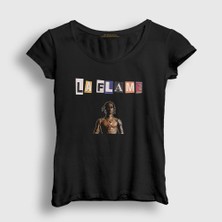 Presmono Kadın Siyah La Flame Astroworld Travis Scott T-Shirt