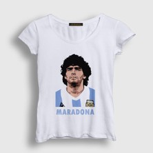 Presmono Kadın Beyaz Futbol Sky Maradona T-Shirt