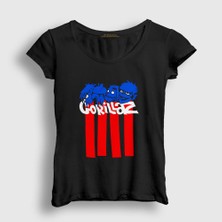 Presmono Kadın Siyah Blocks Gorillaz T-Shirt