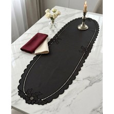 Denef Home Oval Güllü - Deri Delik Işi Runner Siyah - 35X120 cm 1 Adet