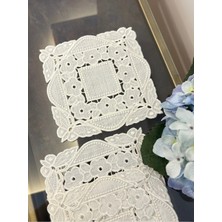 Denef Home Kelebek - Tepsi Örtüsü Delik Işi Krem - 18X18 cm 1 Adet