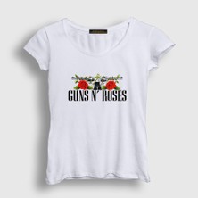 Presmono Kadın Beyaz Thorns Guns N' Roses T-Shirt