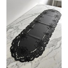 Denef Home Oval Antika - Deri Delik Işi Runner Siyah - 35X120 cm 1 Adet