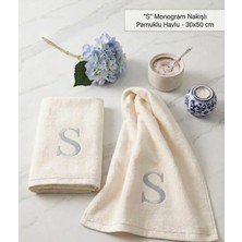 Denef Home Monogram S Harfi Silver Nakışlı Pamuklu Havlu 30X50 cm