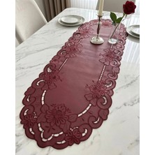 Denef Home Oval Antika - Deri Delik Işi Runner Bordo - 35X120 cm 1 Adet