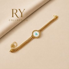 Ry Collections Sedef Taşlı Mavi Boncuk Detaylı Çelik Kadın Bileklik