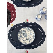 Denef Home Oval - Deri Delik Işi Amerikan Servis Lacivert - 35X50 cm 1 Adet