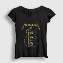 Presmono Kadın Siyah Guitar Metallica T-Shirt