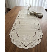 Denef Home Oval Antika - Deri Delik Işi Runner Bej - 35X120 cm 1 Adet