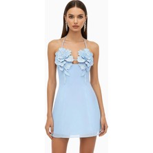 Jw Pei Jw Peı 3D Çiçek Detaylı Mavi Halter Mini Elbise