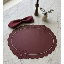 Denef Home Oval - Deri Delik Işi Amerikan Servis Bordo - 35X50 cm 1 Adet