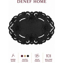 Denef Home Oval Antika - Deri Amerikan Servis Delik Işi Siyah - 35X50 cm 1 Adet