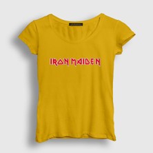 Presmono Kadın Sarı Logo Iron Maiden T-Shirt