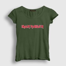 Presmono Kadın Haki Logo Iron Maiden T-Shirt