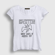 Presmono Kadın Beyaz Logo Led Zeppelin T-Shirt