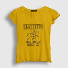 Presmono Kadın Sarı Logo Led Zeppelin T-Shirt