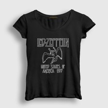 Presmono Kadın Siyah Logo Led Zeppelin T-Shirt