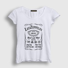 Presmono Kadın Beyaz Old Led Zeppelin T-Shirt