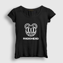 Presmono Kadın Siyah Bear Logo Radiohead T-Shirt