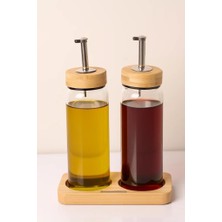 Bambu Kapaklı Cam Yağlık & Sirkelik Seti – 2'li Standlı 300ML