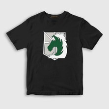 Presmono Unisex Çocuk Siyah Military Anime Attack On Titan T-Shirt