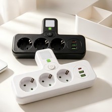 Ozka Concept Jouis Akım Korumalı Priz Çoklayıcı Gece Lambalı - 2500W Grup Uzatma Prizi, 3 Eu Priz Girişi 2 Ak
