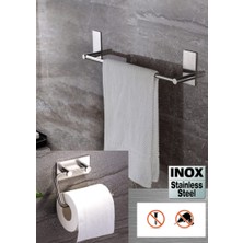 Ozka Concept Deltahome Paslanmaz Çelik 40CM Havluluk Tuvalet Kağıtlığı Set - Inox Yapışkan Bant Sistem