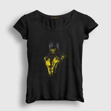 Presmono Kadın Siyah Scorpion V3 Mortal Kombat T-Shirt