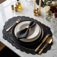 Denef Home Oval - Deri Amerikan Servis Delik Işi Siyah - 35X50 cm 1 Adet