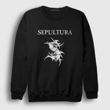 Presmono Unisex Siyah Logo Sepultura Sweatshirt