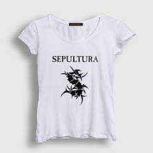 Presmono Kadın Beyaz Logo Sepultura T-Shirt