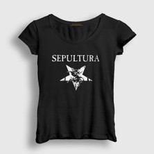 Presmono Kadın Siyah Logo V2 Sepultura T-Shirt