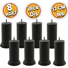Ozka Concept BADEM10 Mobilya Baza Metal Kanepe Koltuk Destek Ayağı M8 Cinanatalı Ince Siyah Metal Ayak 12 cm